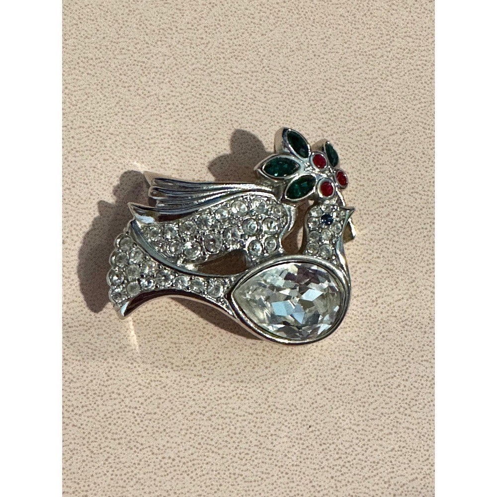 Swan Signed Swarovski Dove w/ Olive Branch Brooch